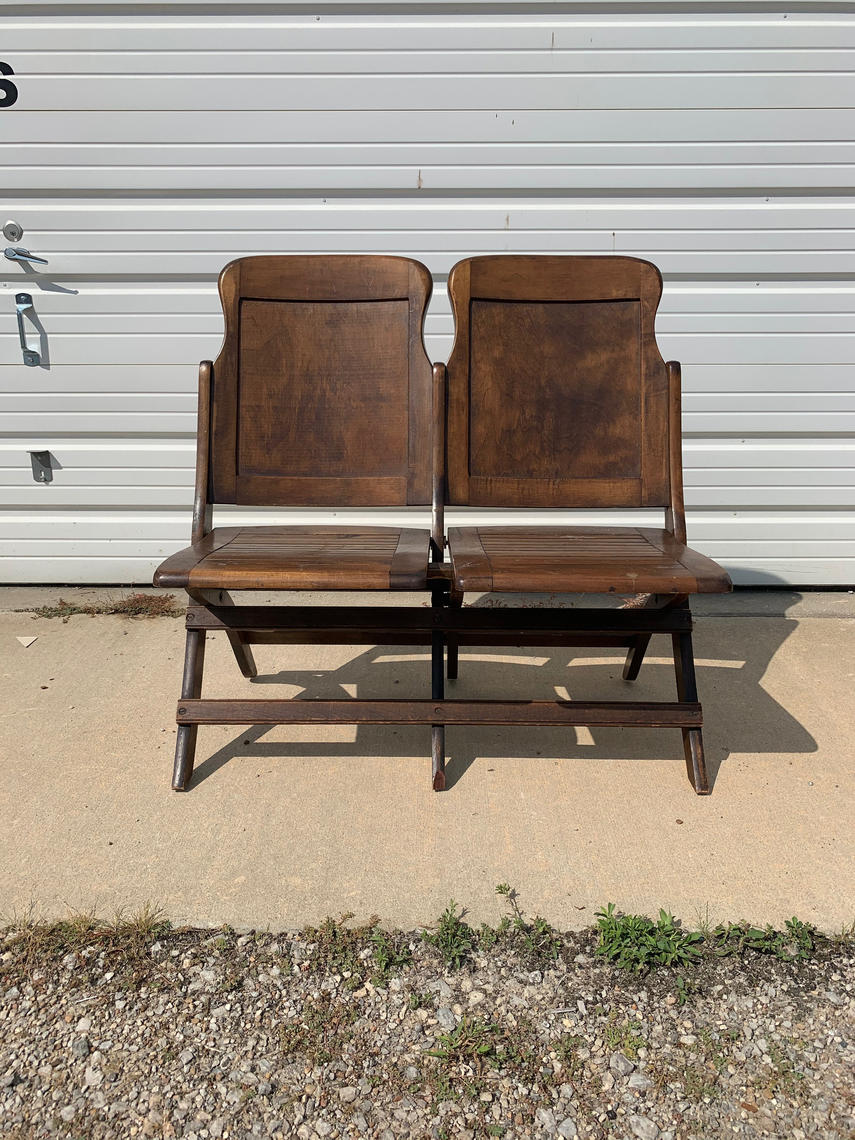 Folding Chairs Vintage Antique Waiting Room Theater Stadium Seats Row