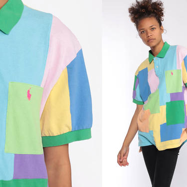 Ralph Lauren Polo Shirt 90s COLOR BLOCK Pastel Shirt Blue Shop Exile Tucson AZ