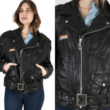 Vintage 70s PACK IN WHEELS Black Leather Motorcycle Jacket | Size