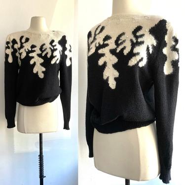 Cozy 80's Vintage ANGORA + PEARL Sweater / Puff Sleeves + Slouchy 