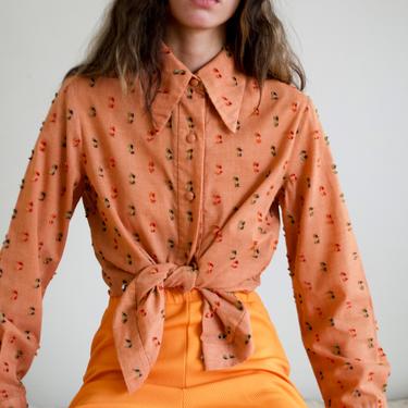 dagger collar textured 70s cotton button up 