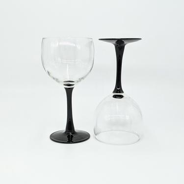 Vintage Black Stemmed Wine Glasses, Set of 2 