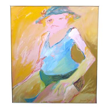 1970s Vintage Signed Suzanne Peters &amp;quot;Sunbather&amp;quot; Expressionistic Oil on Canvas Portrait Painting 