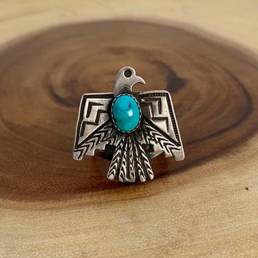 FLY HIGH Thunderbird Silver and Turquoise Ring | Large Sterling Ring, Fred Harvey Era Style Jewelry | Native American  Navajo | Size 9 1/4 
