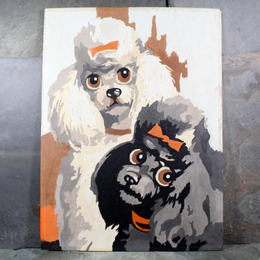 Vintage Paint by Numbers - Poodle Friends - 1960s Paint By Numbers Black & White Poodle Portrait| FREE SHIPPING 