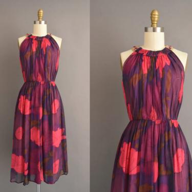 1960s vintage dress | Gorgeous Purple &amp; Gold Floral Chiffon Cocktail Party Dress | Small | 60s dress 
