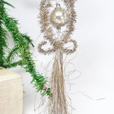Large 6 1/2 Inch Early 1900's Victorian Tinsel and Wire Wrapped Mercury Glass Ball Christmas Ornament, Antique Decor 