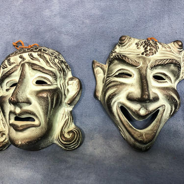 Vintage Greek Comedy and Tragedy Masks, Ceramic Satyr Laughing Crying Wall Hanging 