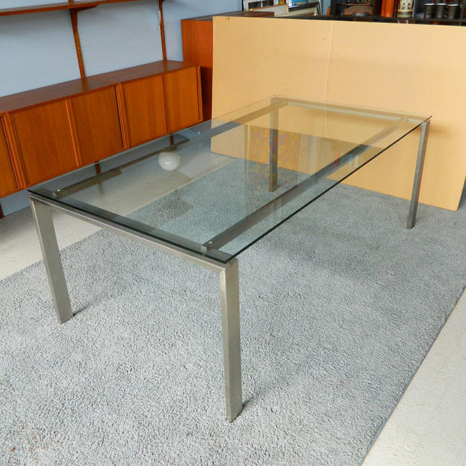 Ha C8245 Room Board Glass And Steel Parsons Table From Home