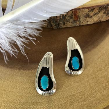 BEAR CLAW EARRINGS | Teardrop Earrings | Vintage Sterling Silver and Turquoise Jewelry | Native American Navajo Jewelry 