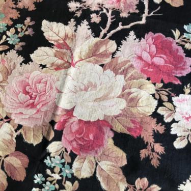 19th C French Floral Print Cotton, Pink Roses, Historical French Textile, Small Fragment, Period Projects 