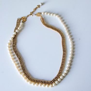 1970s Double Necklace Chain + Pearls 