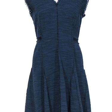 Rebecca Taylor - Navy Woven Tweed A-Line Dress w/ Frayed Edges Sz 4