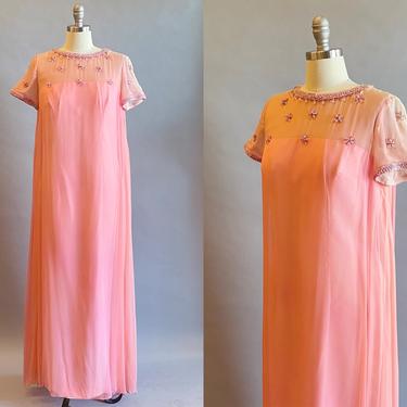 1960s Saks Fifth Avenue Gown / 1960s Pink Formal Dress / 60s Pink Chiffon Gown / Size Medium 