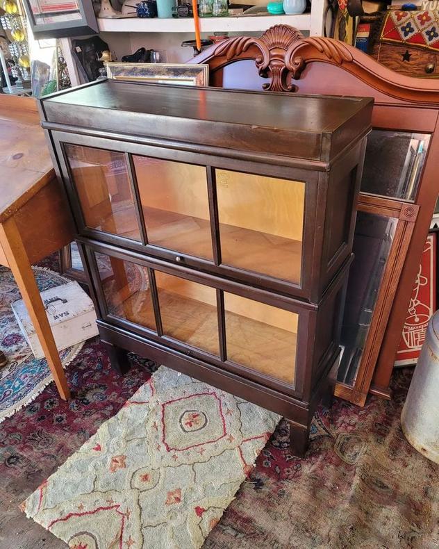 Macey Two Section Four Piece Barrister Bookcase, Four piece: top, 2 sections, base. Paneled sides.