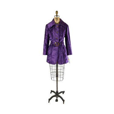 ON LAYAWAY | purple reign | vintage 1960s 1970s velvet trench coat | new | nos | vtg 60s 70s jacket | small/medium | s/m 