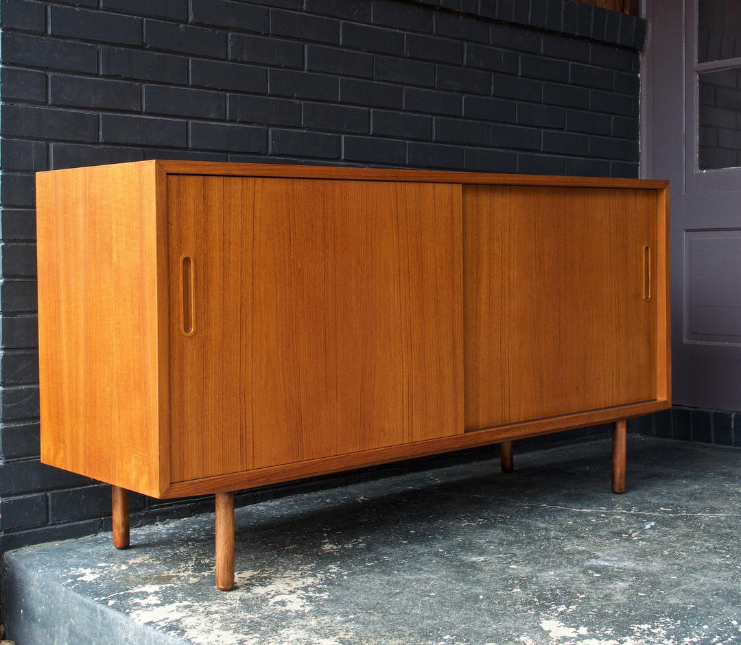 Danish Teak Credenza Mid Century Modern Scandinavian Media Center