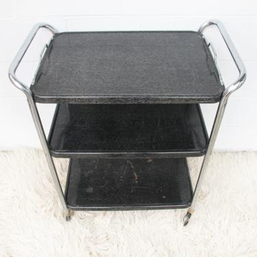 Black and White Midcentury Industrial Distressed Metal Rolling Utility Cart 
