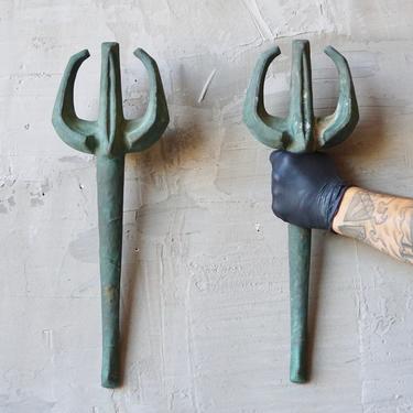 Oversized Patinated Bronze Pitchfork Door Pulls 