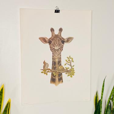 MCM 1979 Giraffe By Cinardo Art Image Inc Lithograph No 310, Mid Century Lithograph, Rippel Litho, Safari Art, Mid Century Painting 