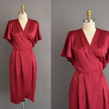 1980s vintage dress | Gorgeous Maroon Fluttery Sleeves Holiday Cocktail Party Dress  | Small | 80s dress 
