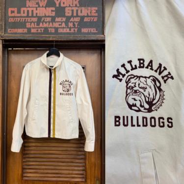 Vintage 1950's Champion Label Milbank Bulldogs with Racer Stripes Jacket, Vintage Clothing, Vintage Mens Jacket, Vintage 1950's 