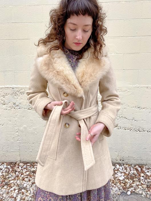 Vintage 70s Fur store Collar Wool Over Coat