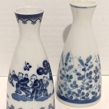 Vintage Takahashi San Francisco Blue & White Porcelain Bud Vases 5" 