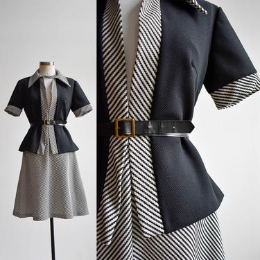 1970s Black &amp; White 2pc Outfit Dress and Jacket 
