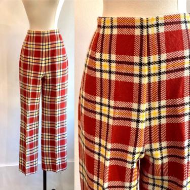 Vintage 60s 70s Preppy MOD PLAID Pants / High Rise + Back Zip + Straight Leg / Glenbrooke / M 