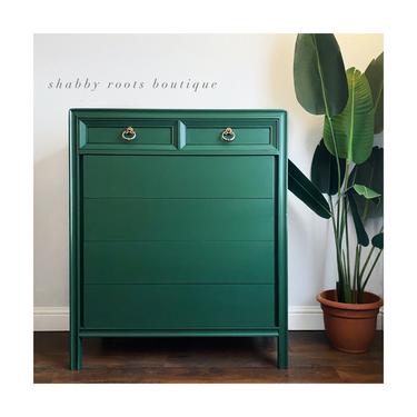 NEW! Emerald Green Tall dresser chest of drawers vintage Mid Century Modern bureau by Basic Witz - San Francisco CA by Shab