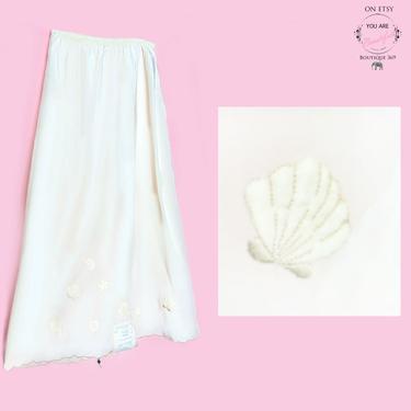 Orig TAGS - Silk Skirt Slip, SHELLS embroidered, Rare, 1940's, 1950's, 60's Ivory White NOS Vintage Lingerie Sea Shells 