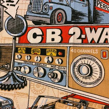 RARE! Vintage 70s CB Radio Fabric • Cadillac • Cassette Tape Police Fireman Fire Fighter Big Rig Truck Trucker Novelty Print • Kids Man Cave 