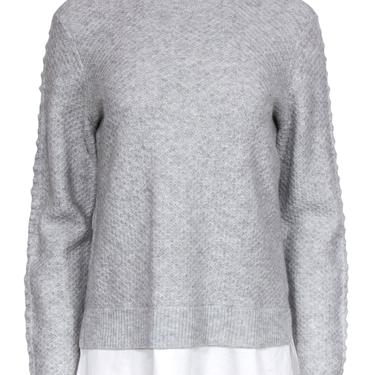 Ted Baker - Grey Textured Knit Sweater w/ Ruffled Shirt Underlay Sz 6