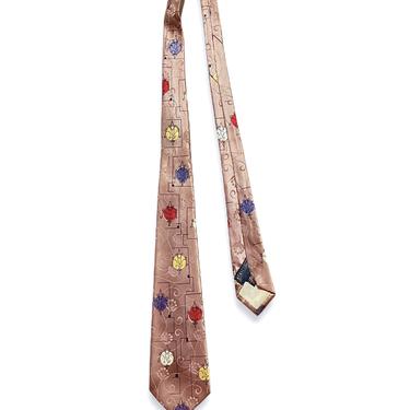 Vintage 1950s Fashion Craft ATOMIC PRINT Silk Necktie ~ Rockabilly Neck Tie ~ VLV ~ 