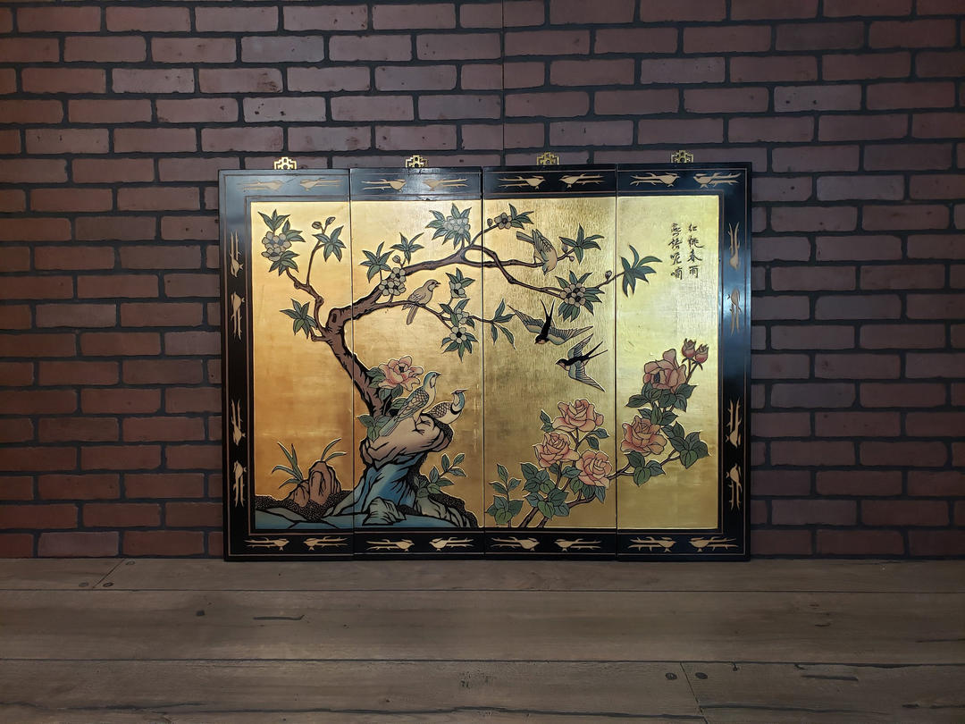 Large Stunning Black Lacquer and Gold Coromandel Asian Wall Panels