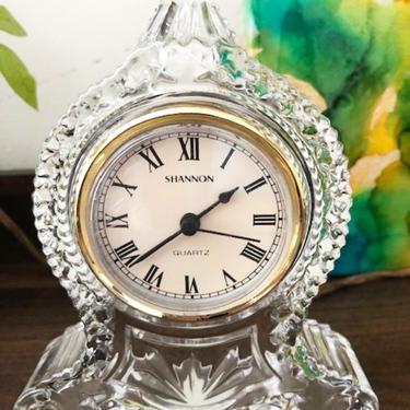 Vintage 1970s Shannon 24% Lead Crystal Mantle Quartz Clock. Colonial Style, Taiwan, Works Perfectly, 5&amp;quot; W. 7&amp;quot; H. by LeChalet