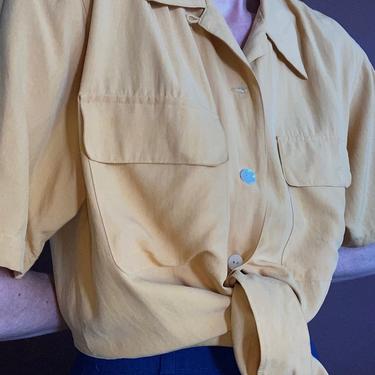vintage yellow silk button down blouse medium 