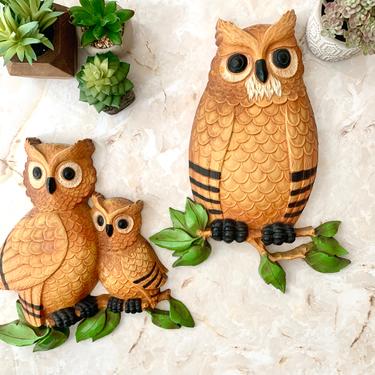 Vintage Homco Owls, Wall Decor, Set 2, Wall Hangings, Midcentury Vintage 70s 