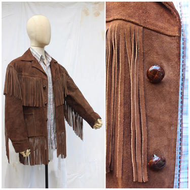 Vintage Rancher Fringed Leather Western Two Pocket Jacket with Lining good Size 46