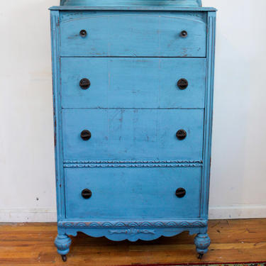 Antique Dresser, Vintage Dresser, Blue Dresser, Highboy, Chest of Drawers, Distressed / Shabby chic Dresser, Free NYC Delivery 