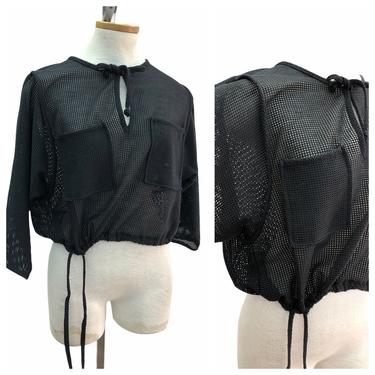 Vintage VTG 1980s 80s Black Mesh Netted Saks Fifth Avenue Top Blouse 