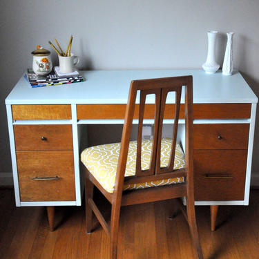 Pale Blue Mid Century Modern Desk 