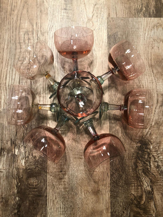 Set Of 8 Cristallerie Of Italy Fine Crystal Pink And Green Champagne Glasses Sherbet Glasses By Desertcactusvintage From Desert Cactus Vintage Of Portand Or Attic