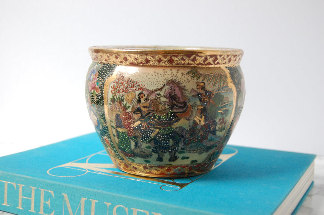 Asian Fish Bowl Planter Pot Vintage Bead Ware Planter Pursuing