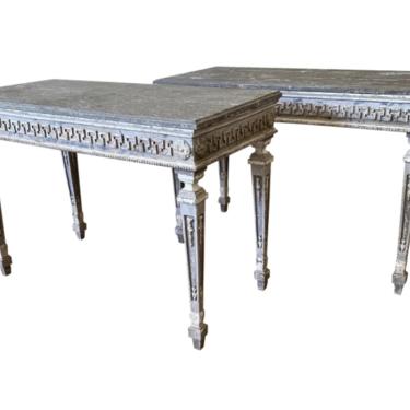 Pair of Italian Carved Greek Key Painted Console Tables