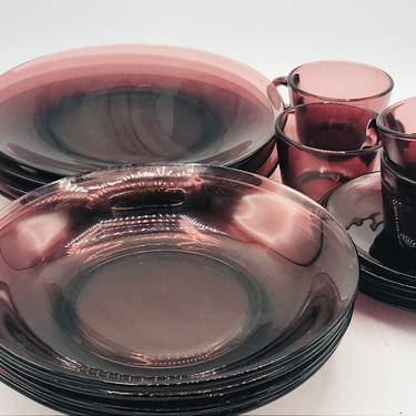 Purple glass dinnerware set hotsell