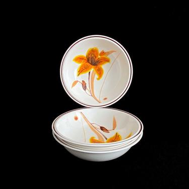 Vintage 1970s Mid Century Modern Mikasa FORECAST NECTAR D 6899 7.5&amp;quot; Bowls with Orange Lily Flower Japan 20th Century Classic Japanese Design 
