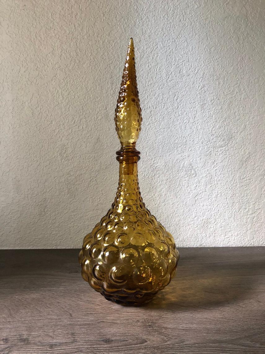 Vintage Italian Amber Empoli Bubble Glass Mid Century sale Modern Genie Bottle