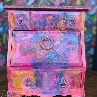 Vintage Bohemian Jewelry Box - Boho Jewelry Music Box - Colorful Art - Vintage Jewelry Box - Hand Painted Cupboard 